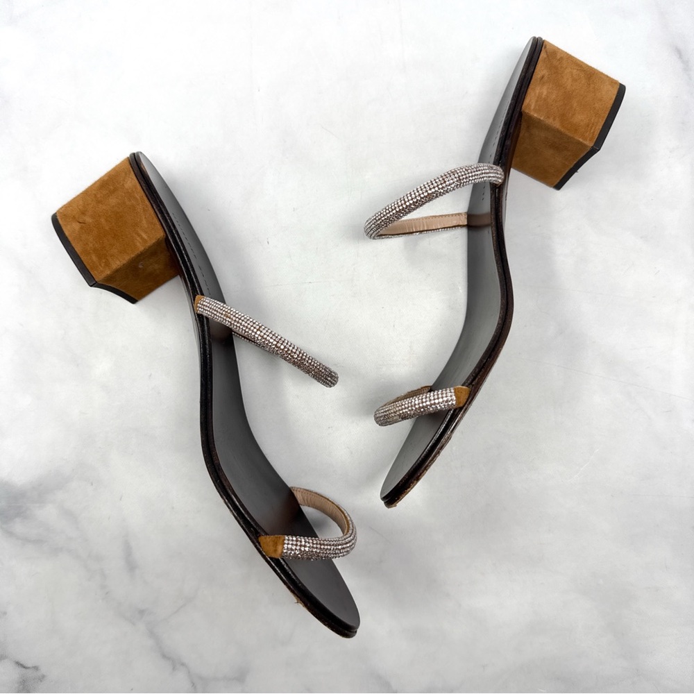 Giuseppe Zanotti Suede Rhinestone Minimalist Mule Sandal Heels Brown 40 - Picture 7 of 14